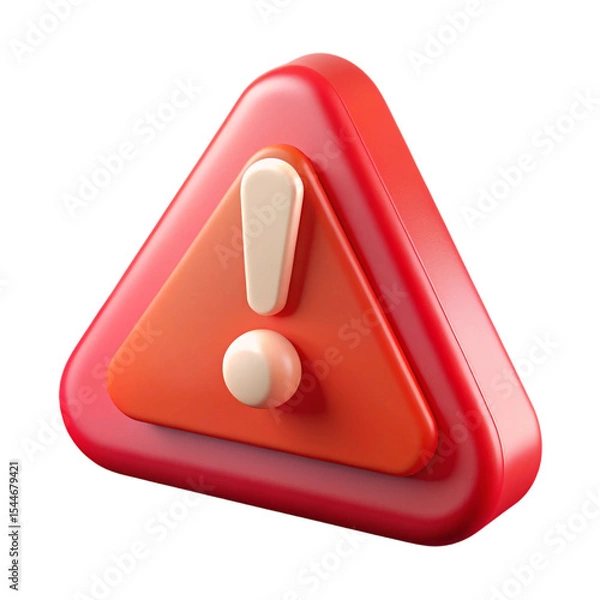 Fototapeta 3D Render of Red Triangular Warning Sign with Exclamation Mark