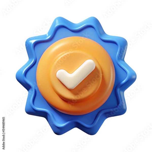 Fototapeta 3D Render of a Blue and Orange Check Mark Badge Icon
