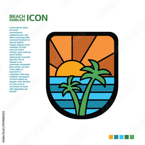 Fototapeta Beach and mountain vector icon is good for use in property or t-shirt and logo designs