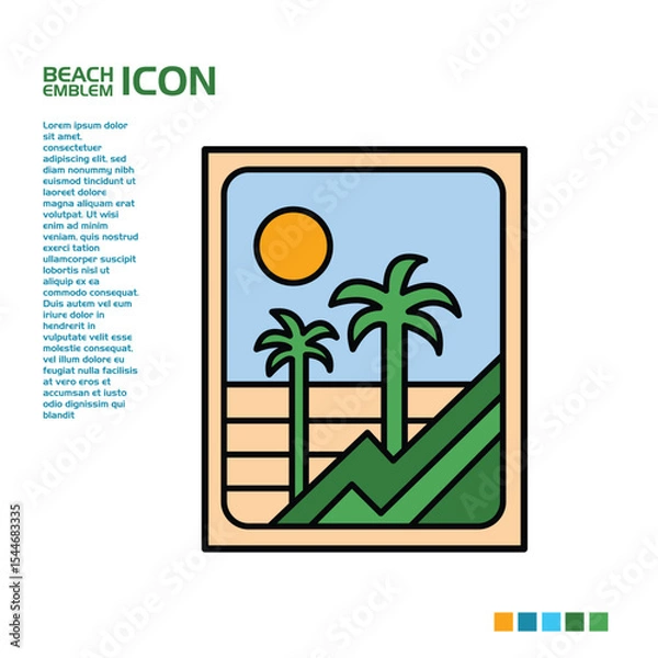 Fototapeta Beach and mountain vector icon is good for use in property or t-shirt and logo designs