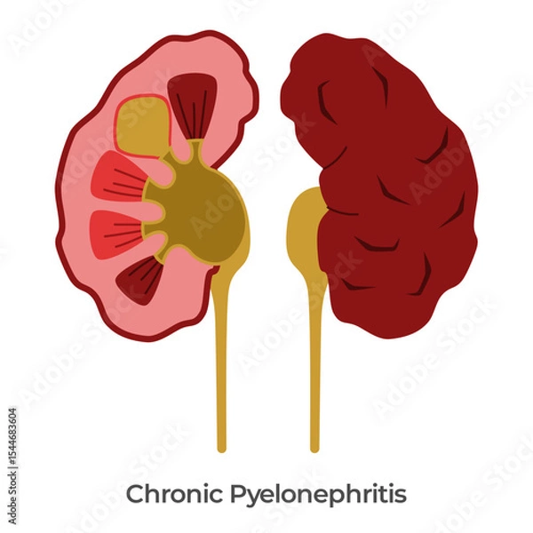 Obraz Kidney Pyelonephritis kidneys bacterial infection anatomy drawing illustration