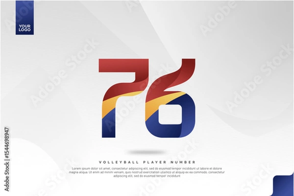 Fototapeta Modern Gradient Sport Number 76 Design for Volleyball Jersey on Minimal White Background