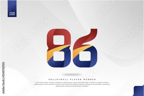 Fototapeta Modern Gradient Sport Number 86 Design for Volleyball Jersey on Minimal White Background