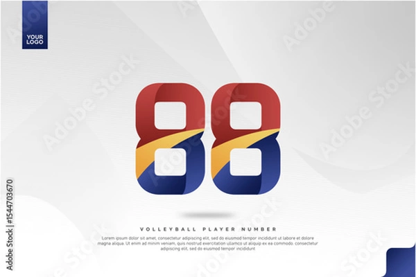 Fototapeta Modern Gradient Sport Number 88 Design for Volleyball Jersey on Minimal White Background