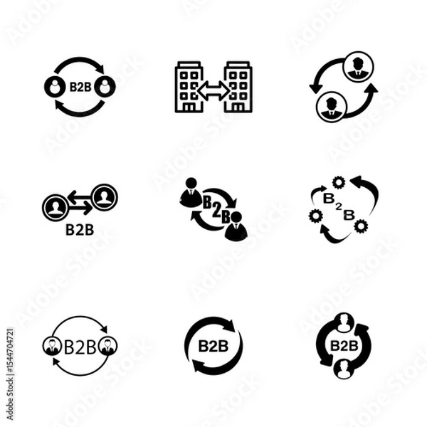 Fototapeta B2B icon set, black and white.