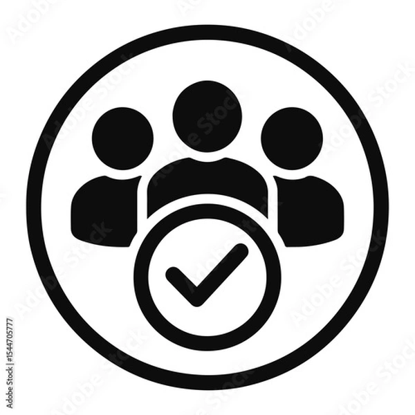 Fototapeta Illustration of three people icon inside a circle with a check mark inside another circle below them on transparent background
