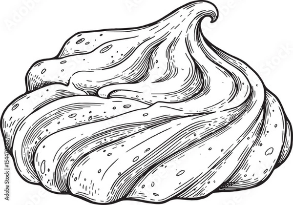 Fototapeta Detailed hand-drawn illustration of a swirl of meringue, isolate