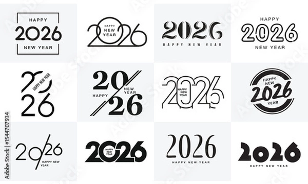 Fototapeta 2026 logo concept for calendar, poster, flyer, banner. Modern design for calendar, invitations, greeting cards. Set of new year logo text design. 2026 number design template collection. stock-vector