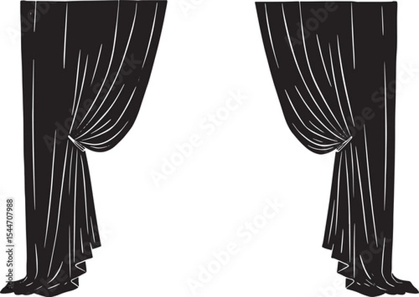 Fototapeta Elegant Black Curtains Isolated on White Background in a Minimal
