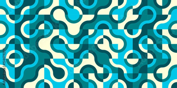 Fototapeta Abstract geometric blue background with squares and curves