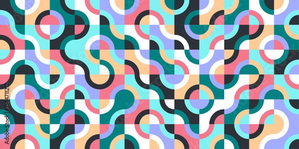 Fototapeta Seamless retro geometric pattern with curved lines and circles