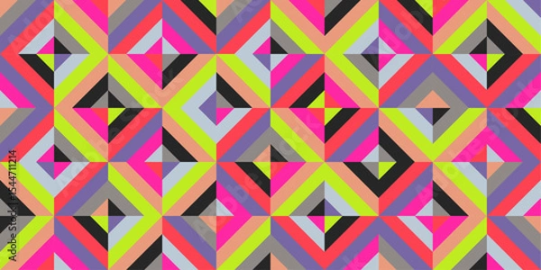 Fototapeta Neon geometric diamond pattern, seamless abstract colorful background