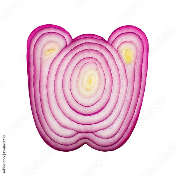 Fototapeta Letter W shaped from a red onion slice. Its natural rings mirror the letter’s curves. Vivid purples and yellows create a playful blend of food art and organic food typography
