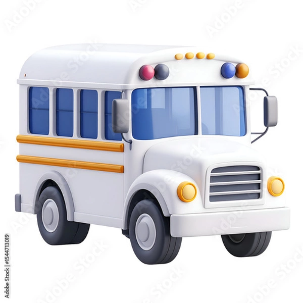 Fototapeta White school bus isolated on transparent background: a 3d illustration