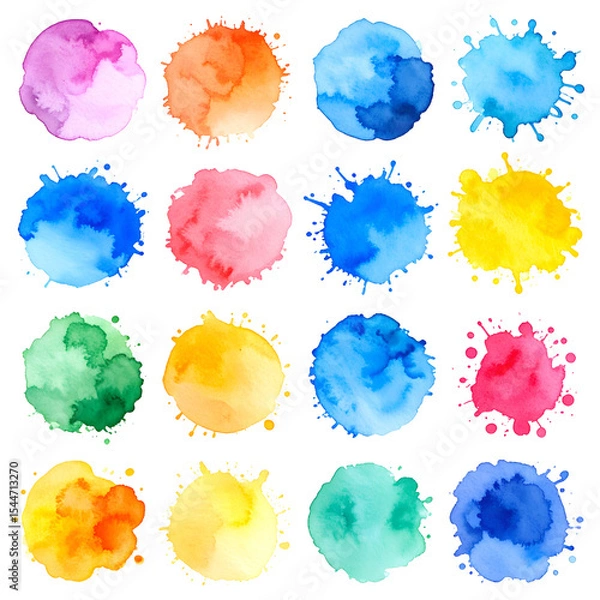 Fototapeta Colorful watercolor splatters on transparent background creating vibrant design elements