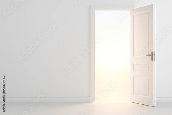 Fototapeta An open door leading into a bright light. Space for text.