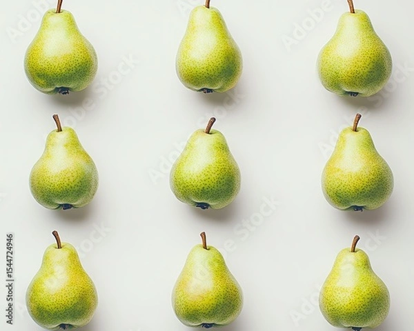 Fototapeta Patterned arrangement of green pears on a light background.