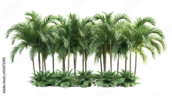 Obraz Group of Roystonea regia royal palm trees with green frondsTransparent background, PNG file