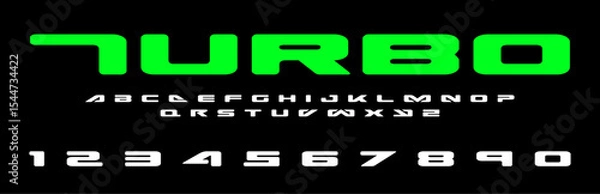 Fototapeta Turbo lettering font Vector silver effect graphic design. Apparel clothing prints eps svg png. Motorsport designs posters stickers. Download it Now in high resolution format and print it in any size	