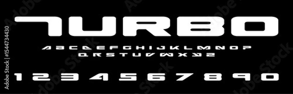 Fototapeta Turbo lettering font Vector silver effect graphic design. Apparel clothing prints eps svg png. Motorsport designs posters stickers. Download it Now in high resolution format and print it in any size	