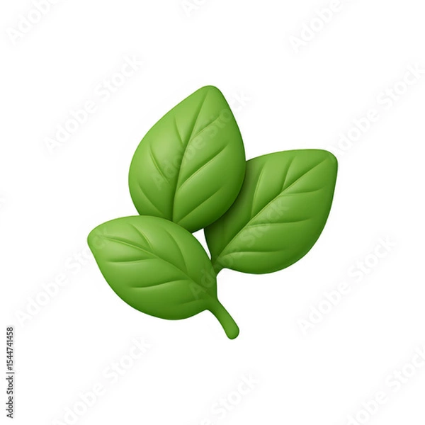Fototapeta 3d basil leaf greenery icon isolated on transparent background. Herb and culinary concept