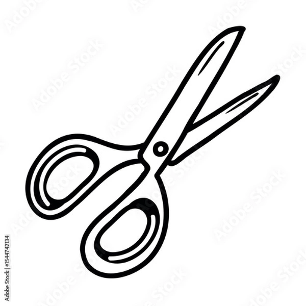Fototapeta A pair of scissors with a simple design. The scissors are open, showcasing sharp blades and rounded handles. Ideal for crafting or office use.