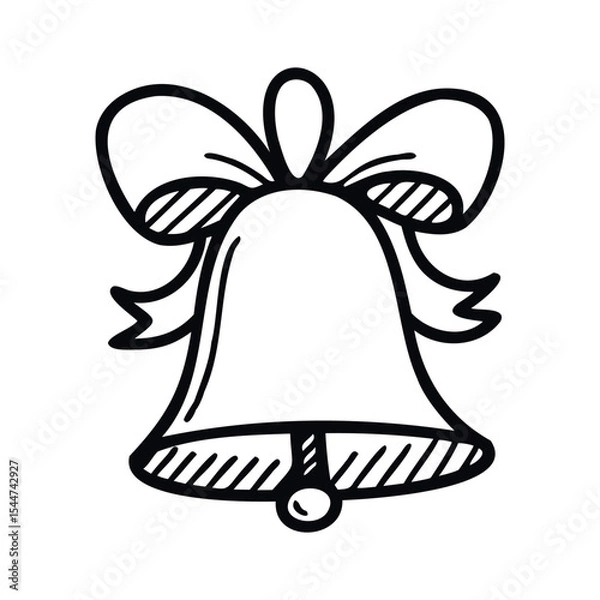 Obraz A simple hand-drawn bell with a bow on top. The bell is outlined in black and has a classic design, suitable for holiday decorations.
