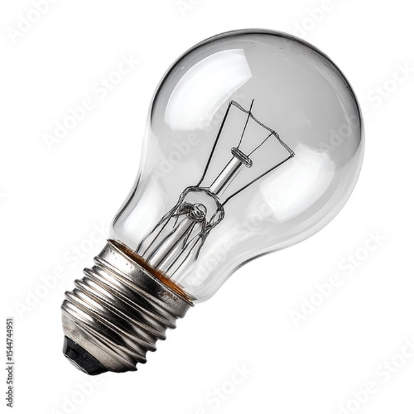 Fototapeta Spare light bulb with clear glass and metal base, isolated on transparent background