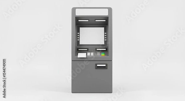 Obraz Blank ATM screen and cash receipt slot isolated, 3d rendering, Isolated fintech branding, banking UI, transaction template.