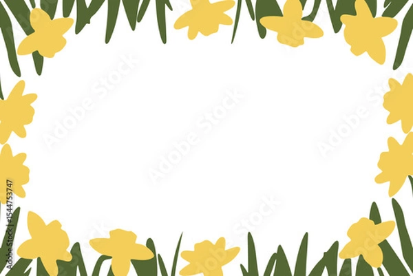 Obraz Yellow daffodil floral frame vector illustration  and spring design, place for a text