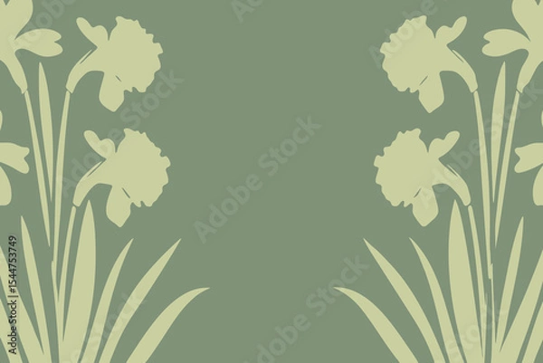 Obraz Pale daffodil floral border vector illustration with botanical sketch on green background, place for a text