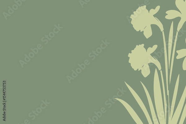 Obraz Pale daffodil floral border vector illustration with botanical sketch on green background, place for a text