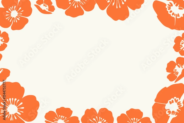 Obraz Anemones flower silhouette border vector illustration with cream background and floral frame design, place for a text