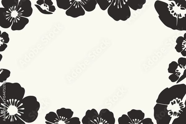 Obraz Anemones flower silhouette border vector illustration with cream background and floral frame design, place for a text