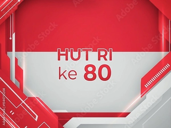 Fototapeta Generative AI image of red and white background with futuristic style of 80th Indonesian Independence Day written on it