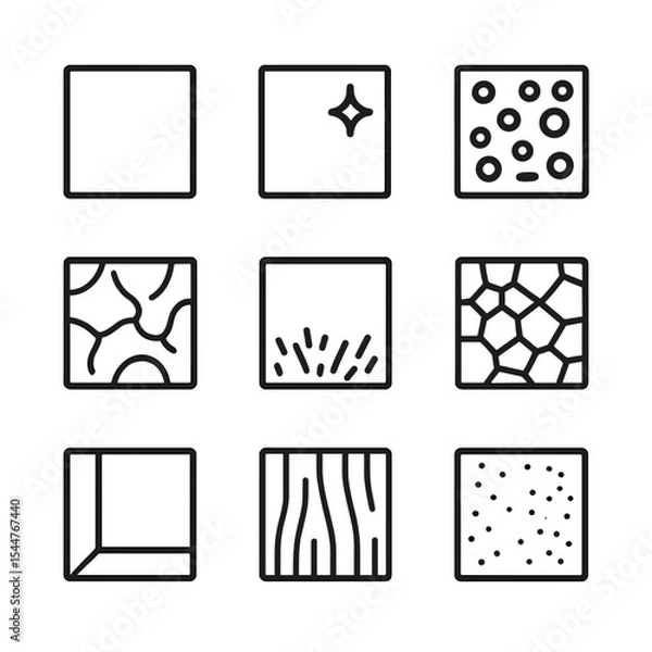 Fototapeta Finish Texture Icons. Outline icon set of solid finishes and textures: matte finish, gloss coating, pebble finish, leather texture