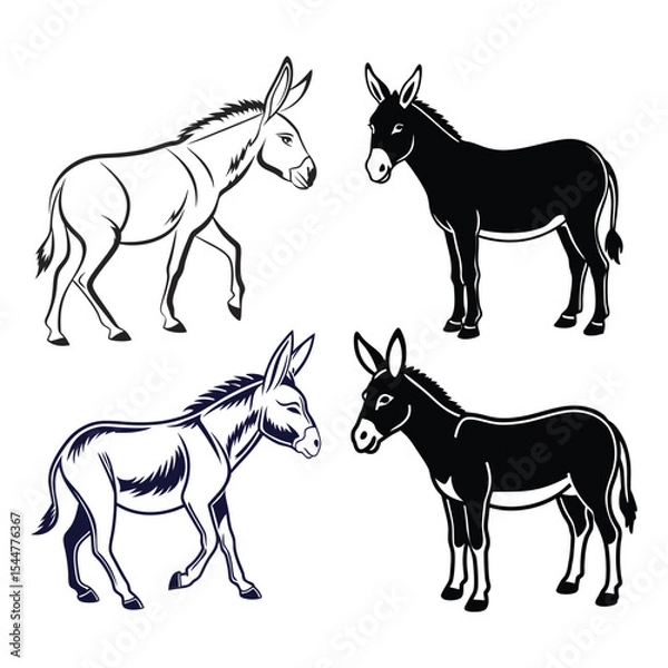 Fototapeta Donkey silhouette vector illustration bundle set