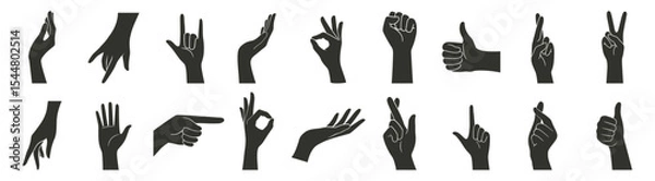 Obraz Hand Silhouette Collection. Vector Icons Set on Transparent Background