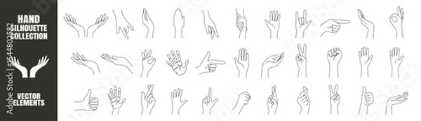 Fototapeta Hand Silhouette Line Collection. Vector Icons Set on Transparent Background