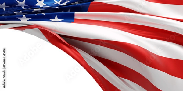 Fototapeta USA or American flag banner design on white background  with copy space 3D render