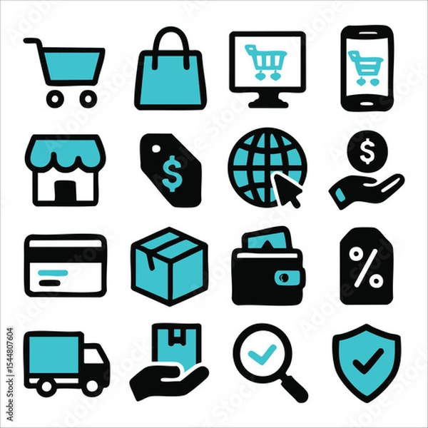 Obraz Smart Shopping And Digital Storefront Icon Set