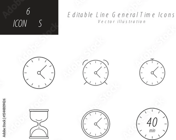 Fototapeta Time and Clock Line Icons, Editable Lines vector icons