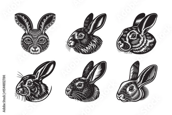 Fototapeta rabbit head silhouette in tribal style bundle on white background