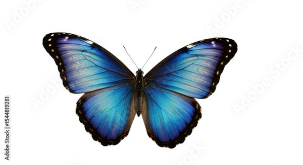 Fototapeta Vibrant blue morpho butterfly with detailed wing pattern isolated PNG with Transparent Background