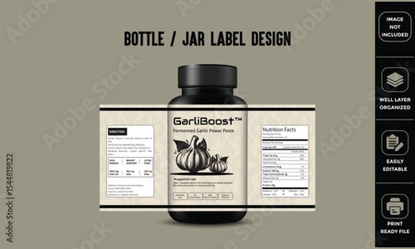 Fototapeta Garlic Paste Supplement Bottle Jar Label Design