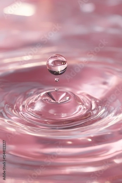 Fototapeta Droplet of Water Splashing from Surface in Close-Up, With Pink Reflections in Background, Concept of Refreshment, Environmental Awareness, and Visual Elegance