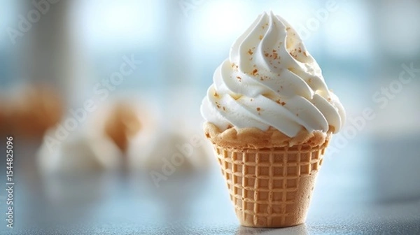 Fototapeta Close-up of ice cream inside a classic waffle cone