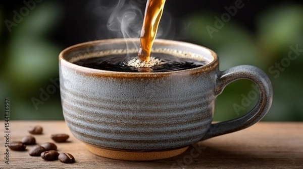 Obraz Steaming cup being filled with coffee