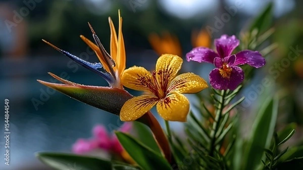 Obraz Vibrant floral arrangement with dewkissed blooms