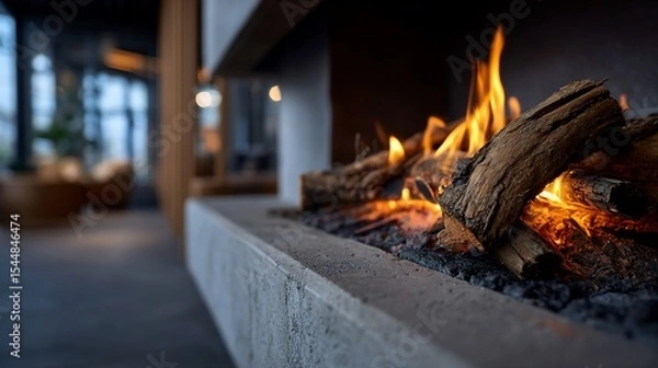 Obraz Warm fireplace with burning wood logs